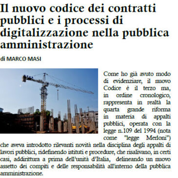 Marco Masi: Il nuovo codice dei contratti pubblici e i processi di digitalizzazione nella pubblica amministrazione