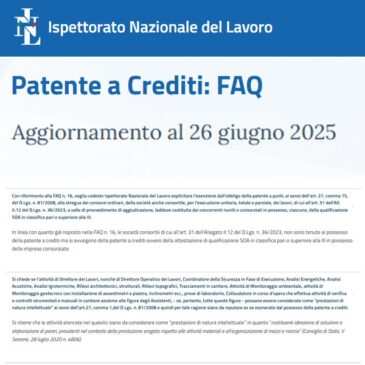 INL – PATENTE A CREDITI – NUOVE FAQ