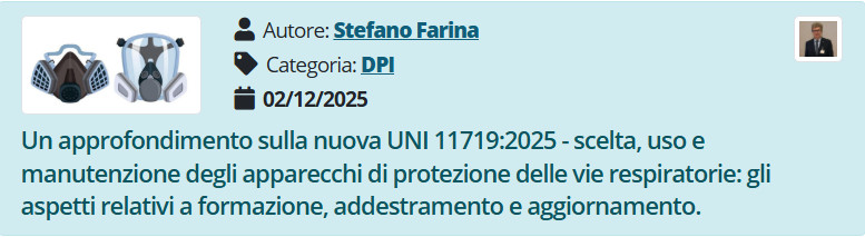 PUNTOSICURO: Apparecchi di protezione delle vie respiratorie: la nuova norma UNI 11719
