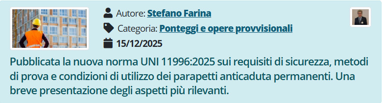 PUNTOSICURO: Parapetti anticaduta permanenti: la nuova norma UNI 11996:2025