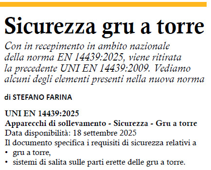 Articolo: Sicurezza gru a torre
