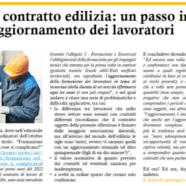 Articolo:  Nuovo contratto edilizia: un passo indietro per l’aggiornamento dei lavoratori