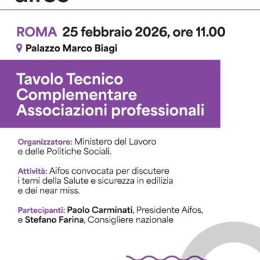 Tavolo Tecnico Complementare n. 2 istituito presso il Ministero del Lavoro e delle Politiche Sociali in rappresentanza di AiFOS